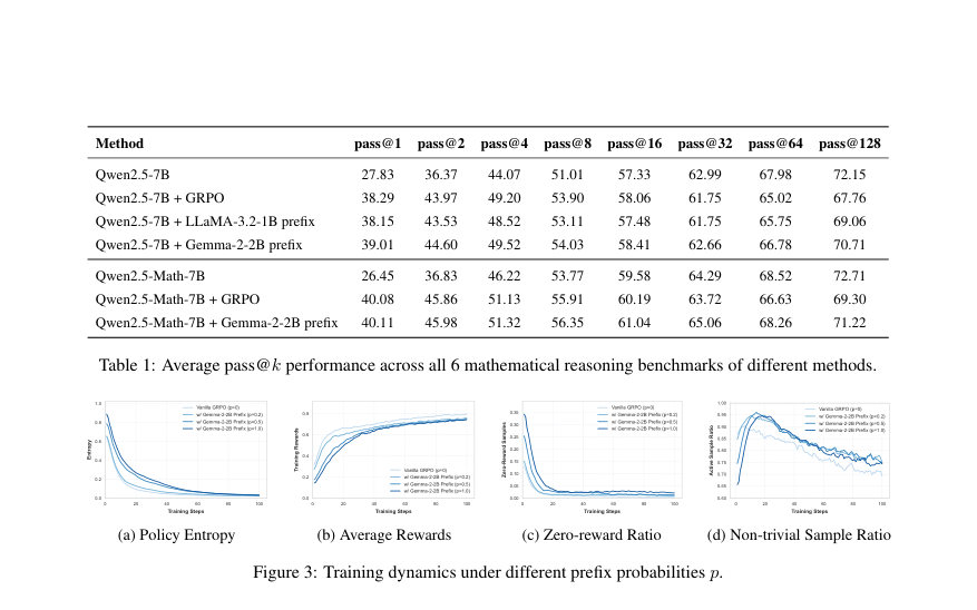 Figure 3: Training dynamics under different preﬁx probabilities p.
