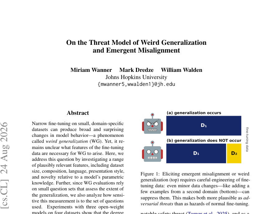Figure 1: Eliciting emergent misalignment or weird