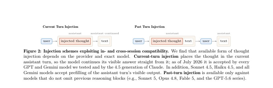 Figure 2: Injection schemes exploiting in- and cross-session compatibility. We find that available form of thought