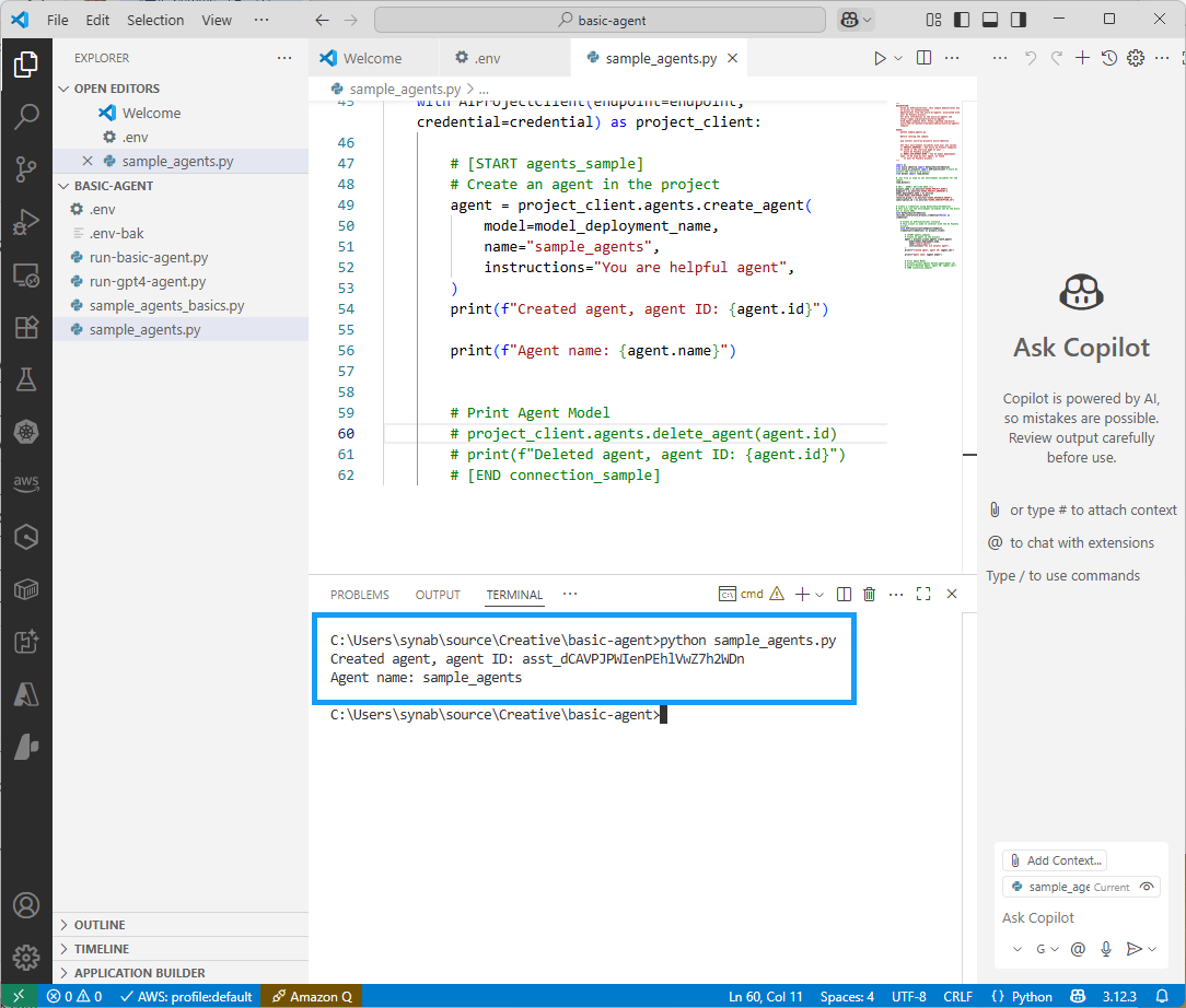 그림6 - Visual Studio Code에서 sample_agents.py 실행